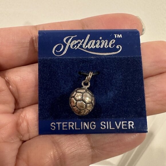 Vintage Jezlaine Sterling Silver Soccer Ball Charm Fine Jewelry New Stamped - Picture 2 of 5